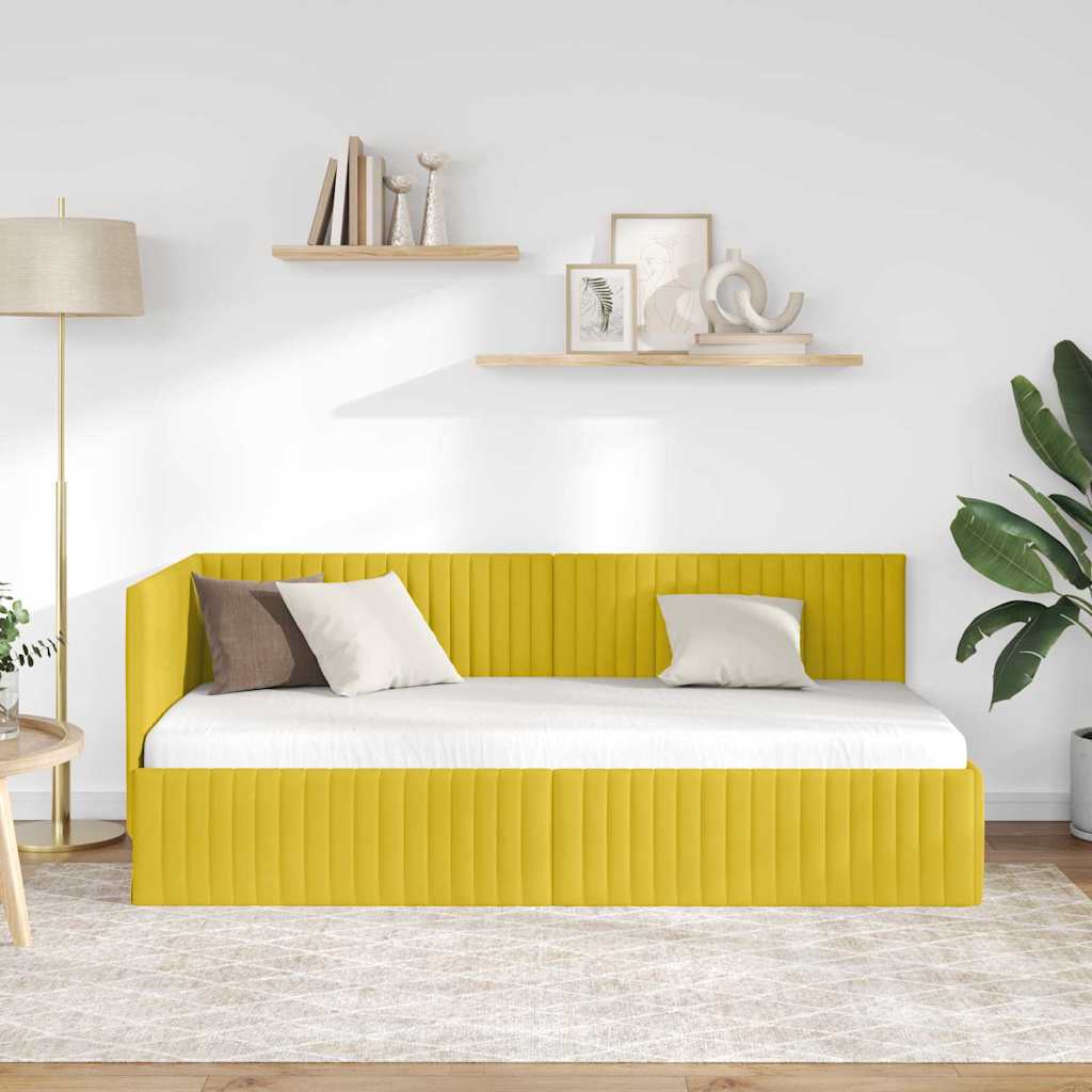 Sarokágy keret fejtámlával Sárga 90 x 190 cm Bársony