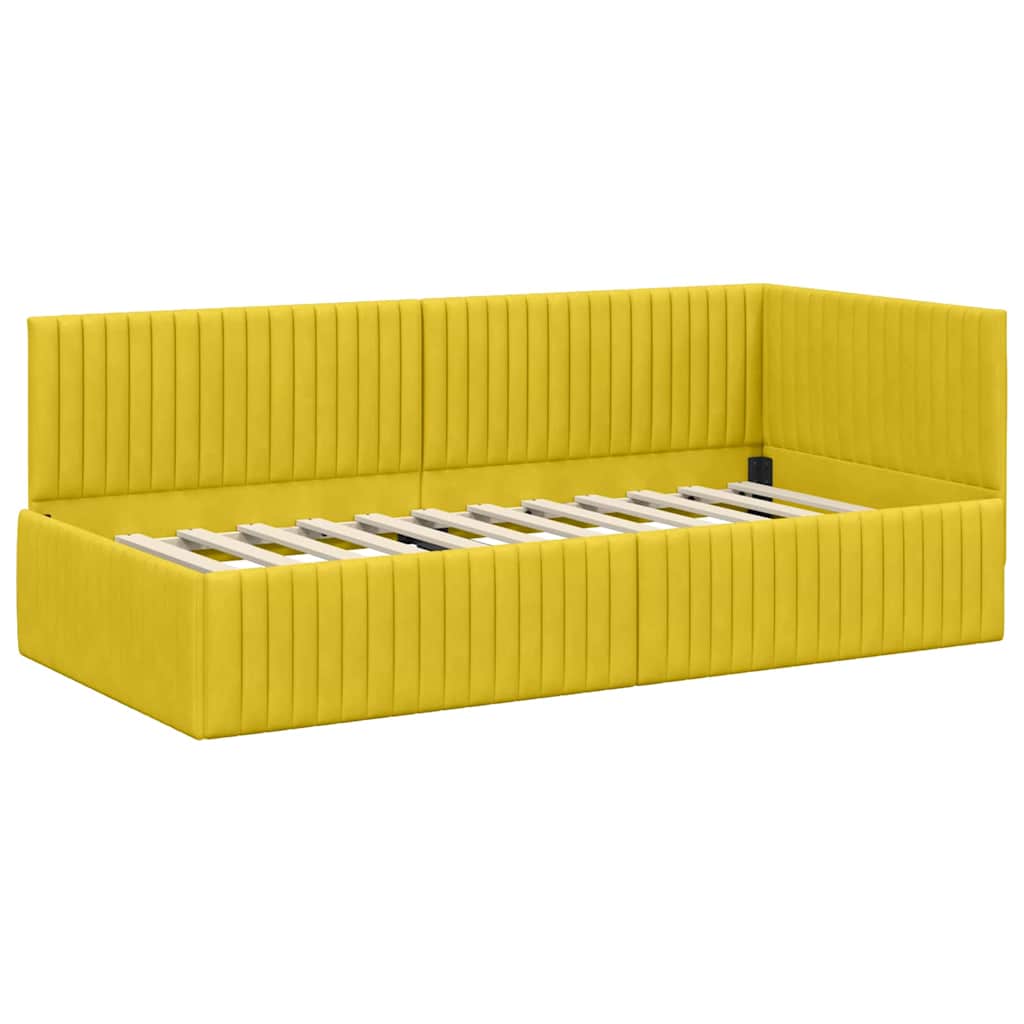 Sarokágy keret fejtámlával Sárga 90 x 190 cm Bársony