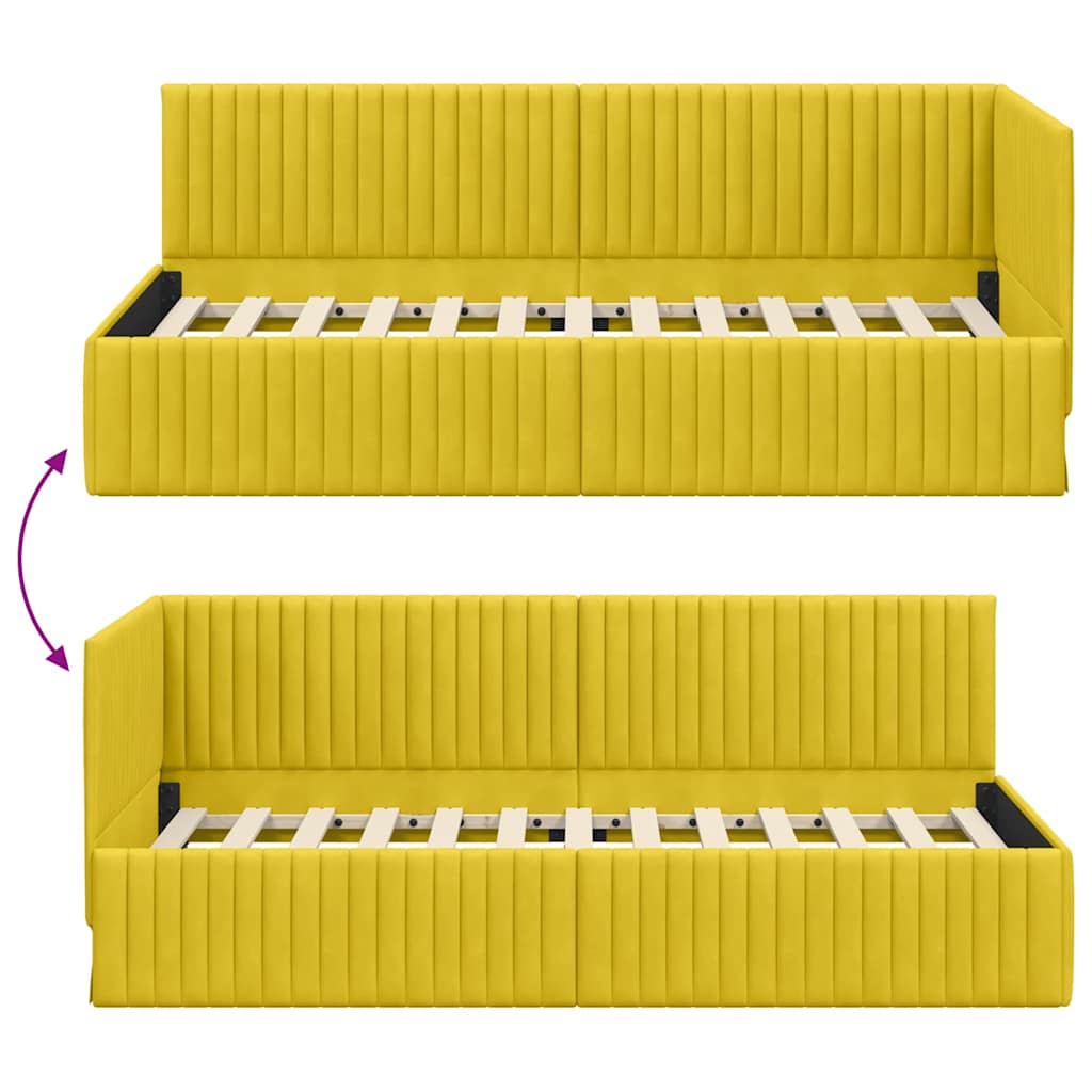 Sarokágy keret fejtámlával Sárga 90 x 190 cm Bársony