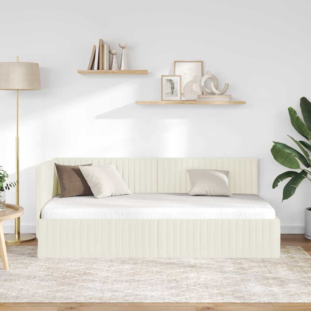 Sarokágy keret fejtámlával Krém 90 x 190 cm Bársony