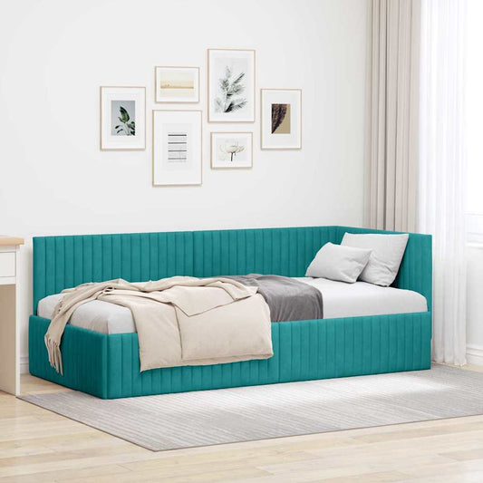 Sarokágy keret fejtámlával Türkiz 90 x 190 cm Bársony