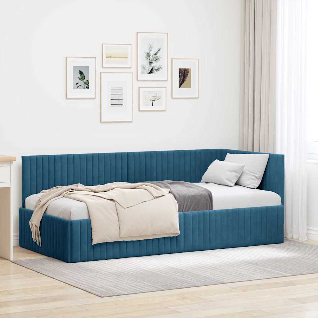 Sarokágy keret fejtámlával Kék 90 x 200 cm Bársony