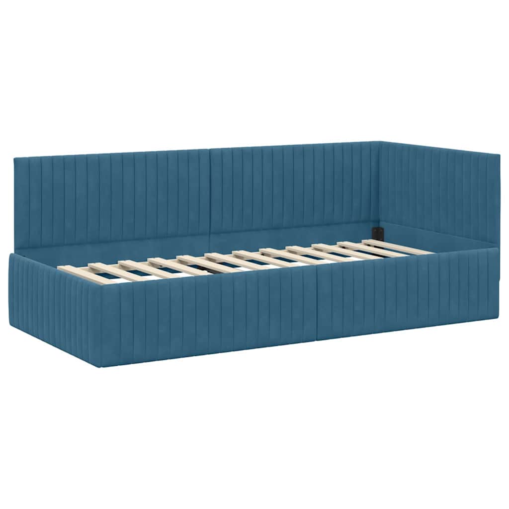 Sarokágy keret fejtámlával Kék 90 x 200 cm Bársony