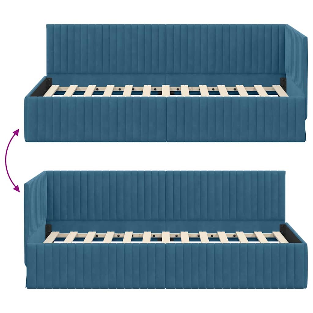 Sarokágy keret fejtámlával Kék 90 x 200 cm Bársony
