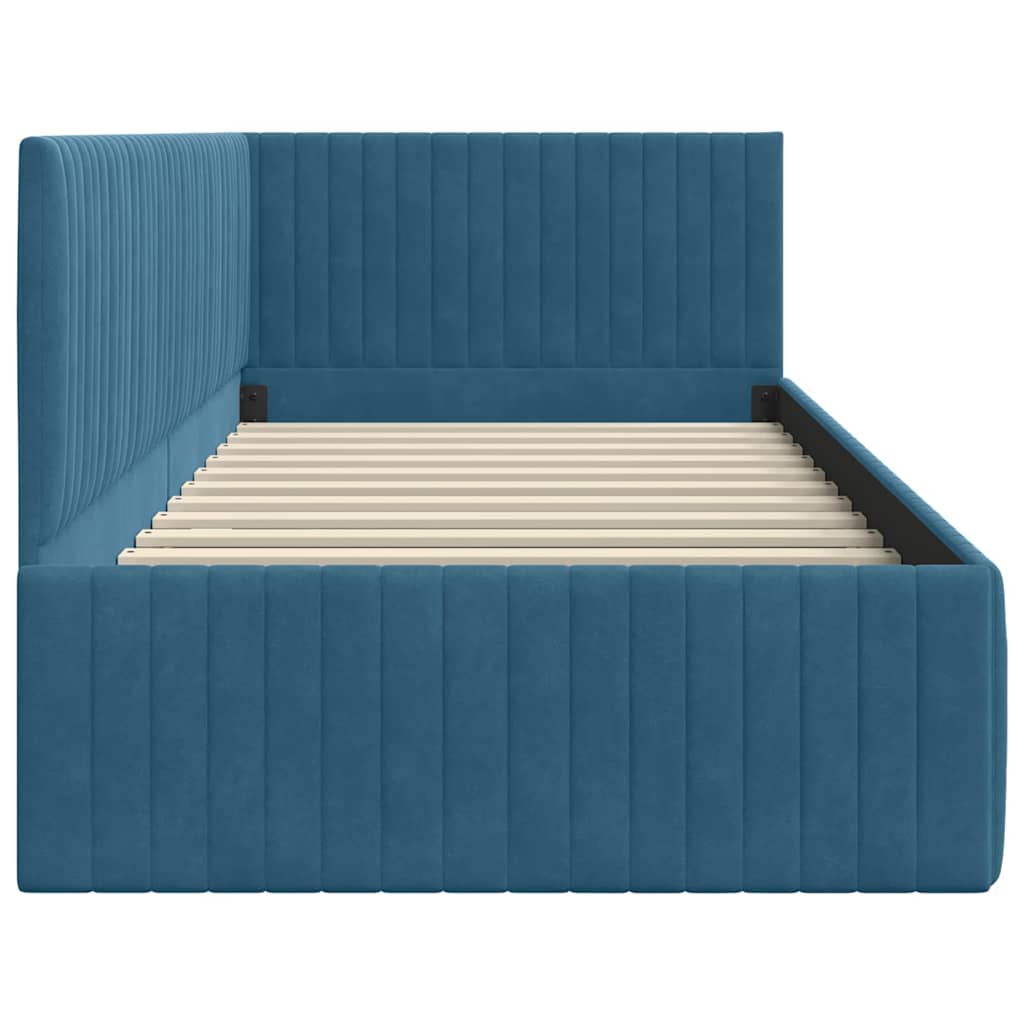 Sarokágy keret fejtámlával Kék 90 x 200 cm Bársony