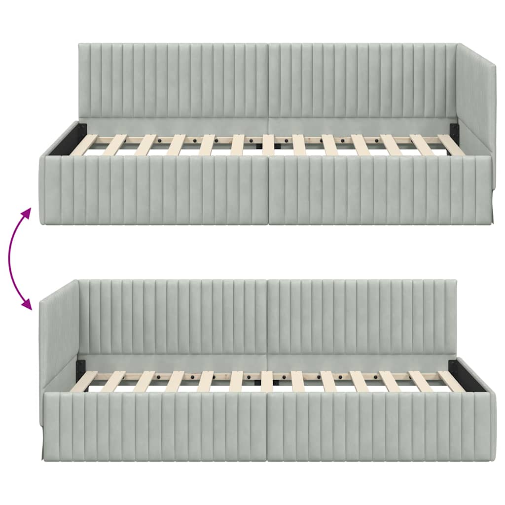 Sarokágy keret fejtámlával Világosszürke 90 x 200 cm Bársony