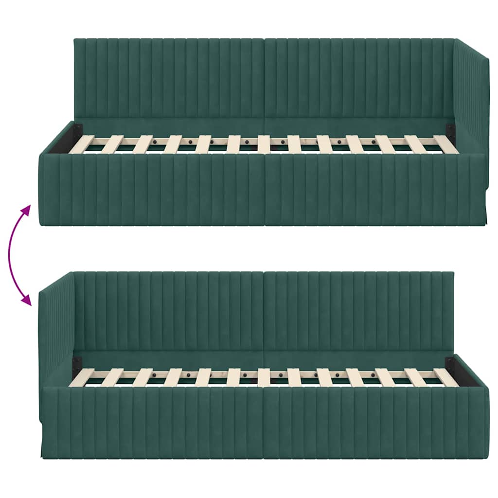 Sarokágy keret fejtámlával Sötétzöld 90 x 200 cm Bársony