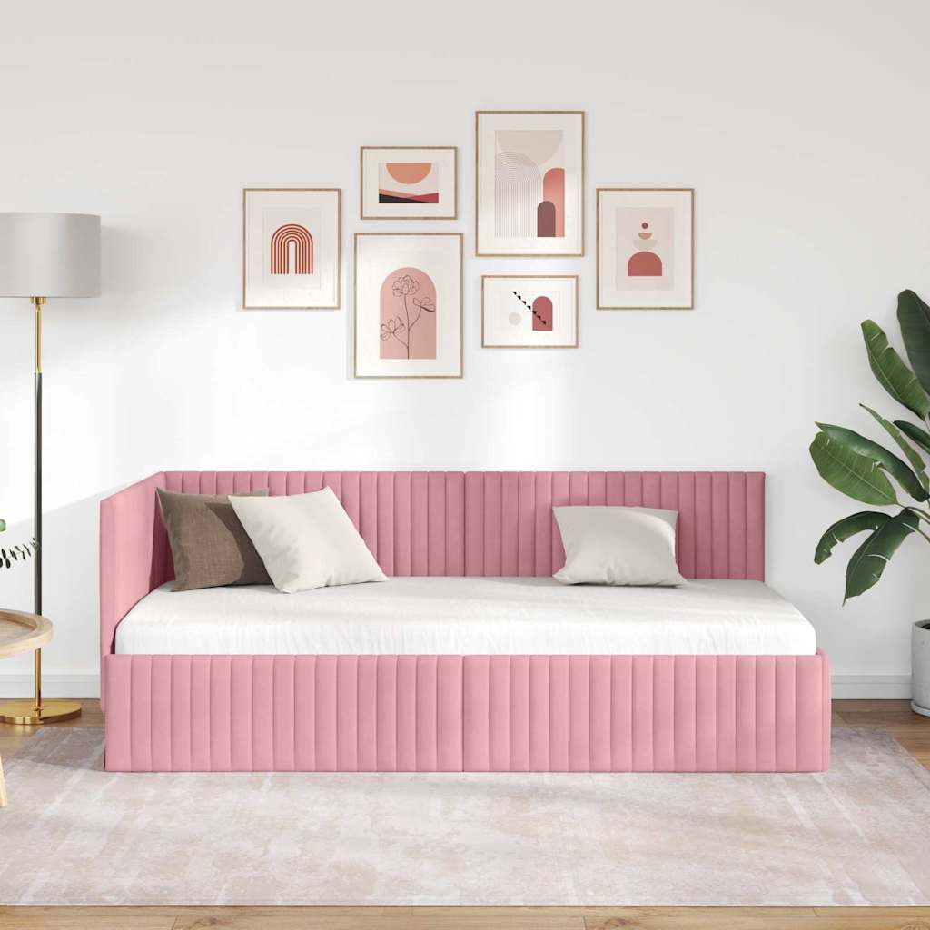 Sarokágy keret fejtámlával Rózsaszín 90 x 200 cm Bársony