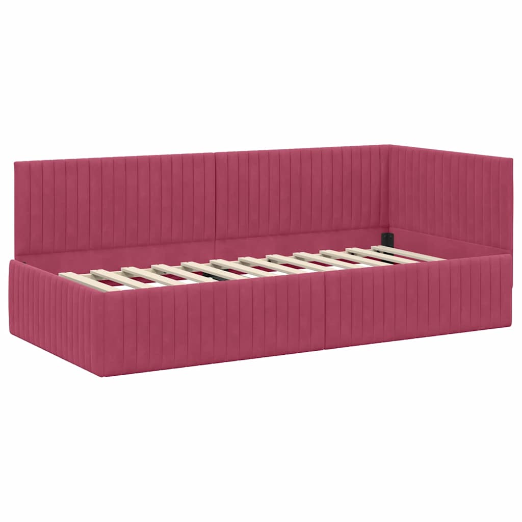Sarokágy keret fejtámlával bordó 90 x 200 cm Bársony