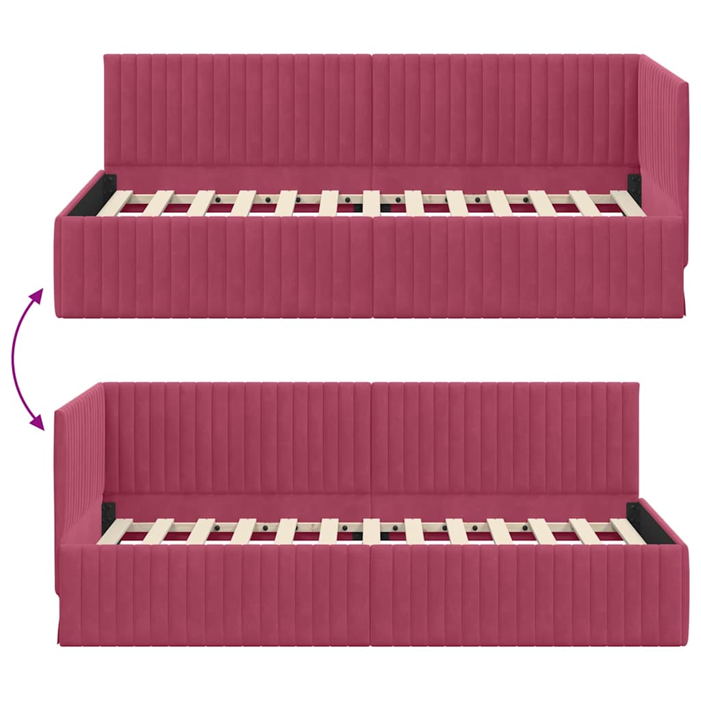 Sarokágy keret fejtámlával bordó 90 x 200 cm Bársony