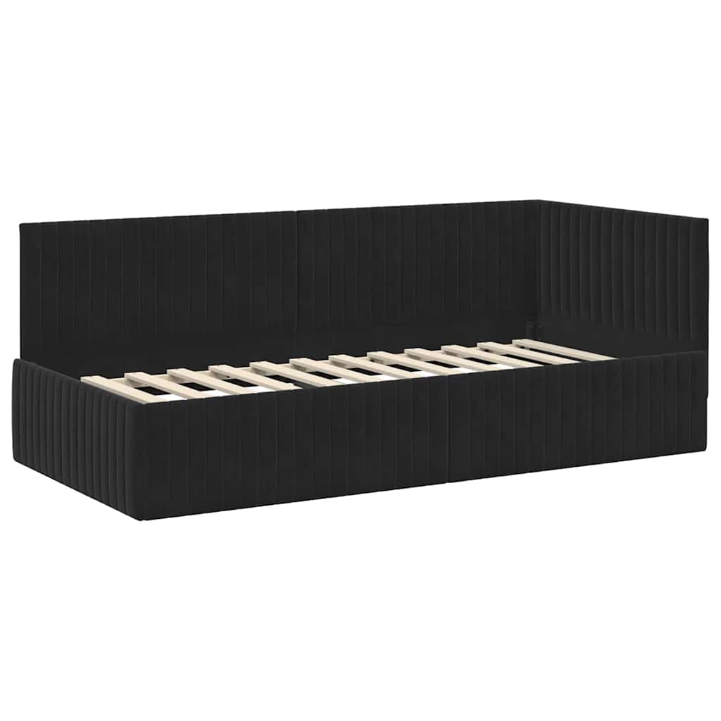 Sarokágy keret fejtámlával Fekete 90 x 200 cm Bársony