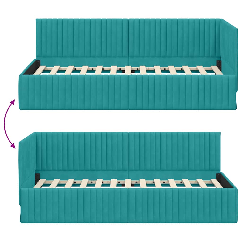 Sarokágy keret fejtámlával Türkiz 90 x 200 cm Bársony