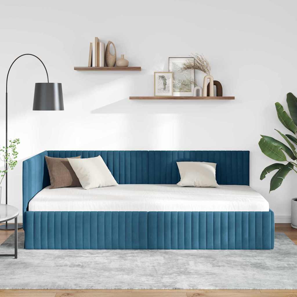 Sarokágy keret fejtámlával Kék 100 x 200 cm Bársony