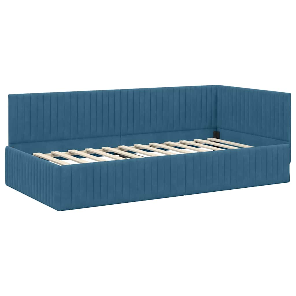Sarokágy keret fejtámlával Kék 100 x 200 cm Bársony