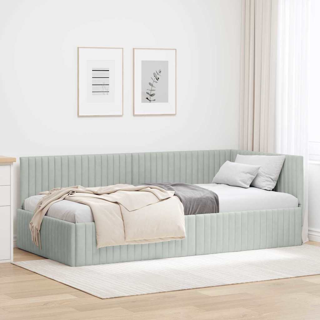 Sarokágy keret fejtámlával Világosszürke 100 x 200 cm Bársony
