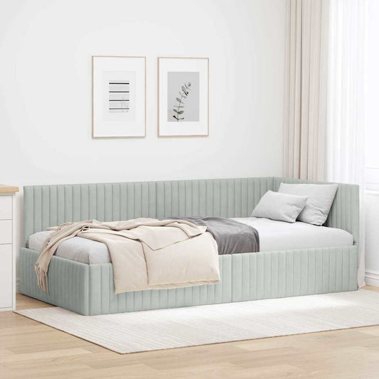 Sarokágy keret fejtámlával Világosszürke 100 x 200 cm Bársony