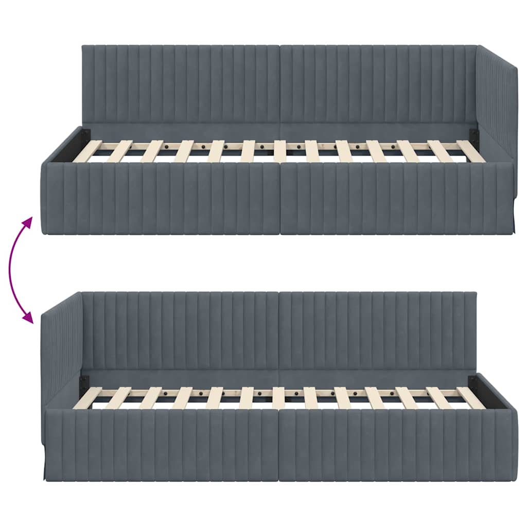 Sarokágy keret fejtámlával Sötétszürke 100 x 200 cm Bársony