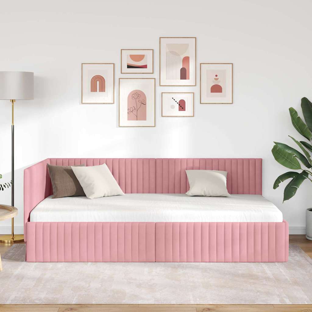 Sarokágy keret fejtámlával Rózsaszín 100 x 200 cm Bársony