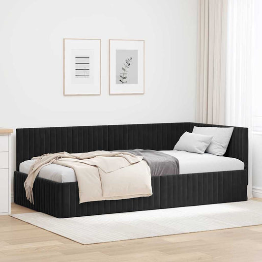 Sarokágy keret fejtámlával Fekete 100 x 200 cm Bársony