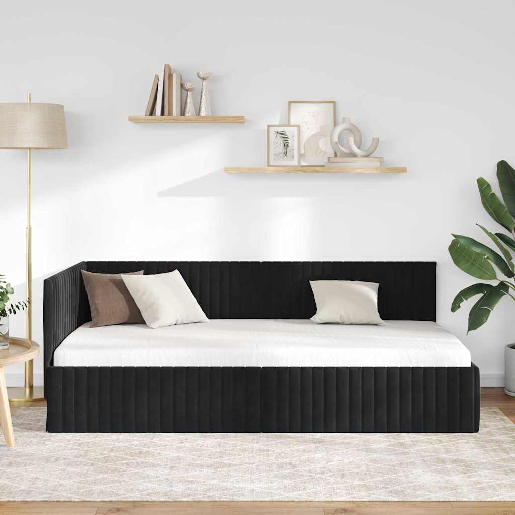 Sarokágy keret fejtámlával Fekete 100 x 200 cm Bársony