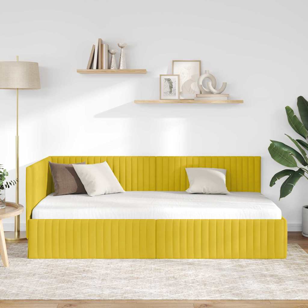 Sarokágy keret fejtámlával Sárga 100 x 200 cm Bársony