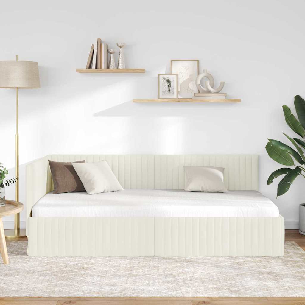 Sarokágy keret fejtámlával Krém 100 x 200 cm Bársony