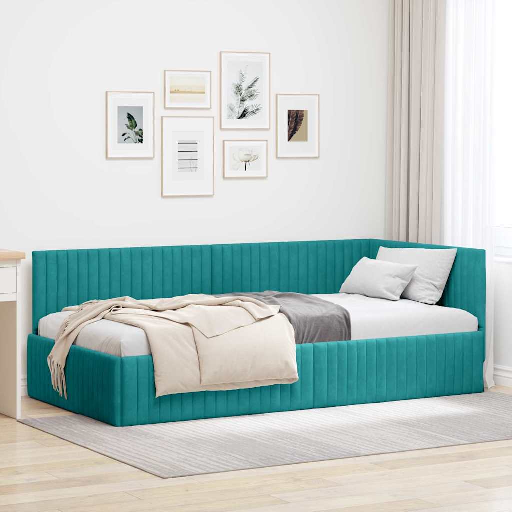 Sarokágy keret fejtámlával Türkiz 100 x 200 cm Bársony