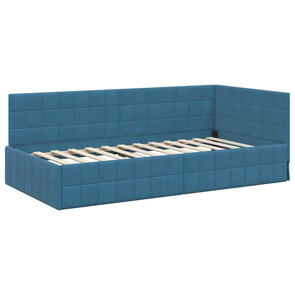Sarokágy keret fejtámlával Kék 90 x 190 cm Bársony