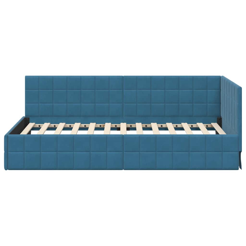 Sarokágy keret fejtámlával Kék 90 x 190 cm Bársony