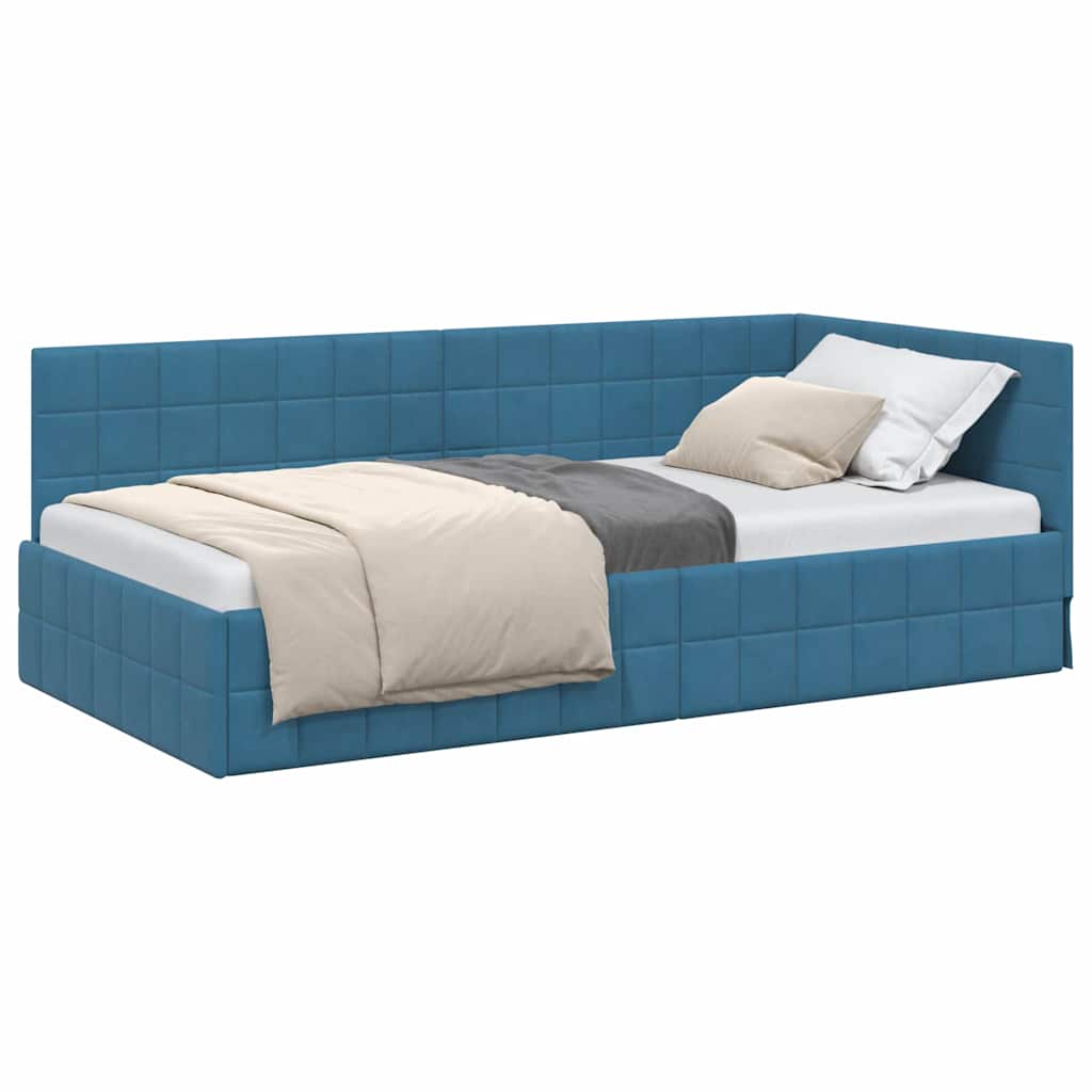 Sarokágy keret fejtámlával Kék 90 x 190 cm Bársony