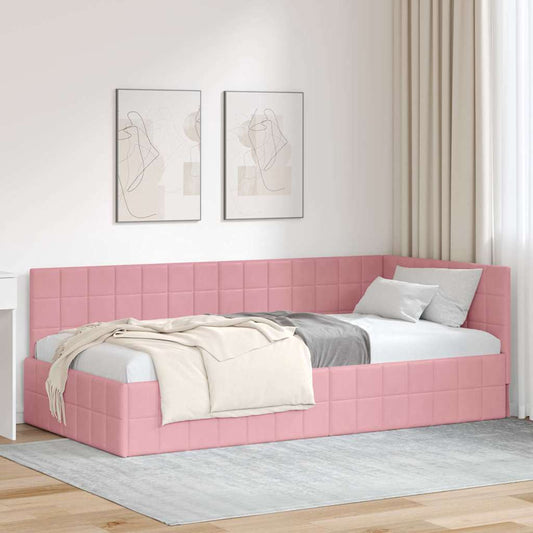 Sarokágy keret fejtámlával Rózsaszín 90 x 190 cm Bársony