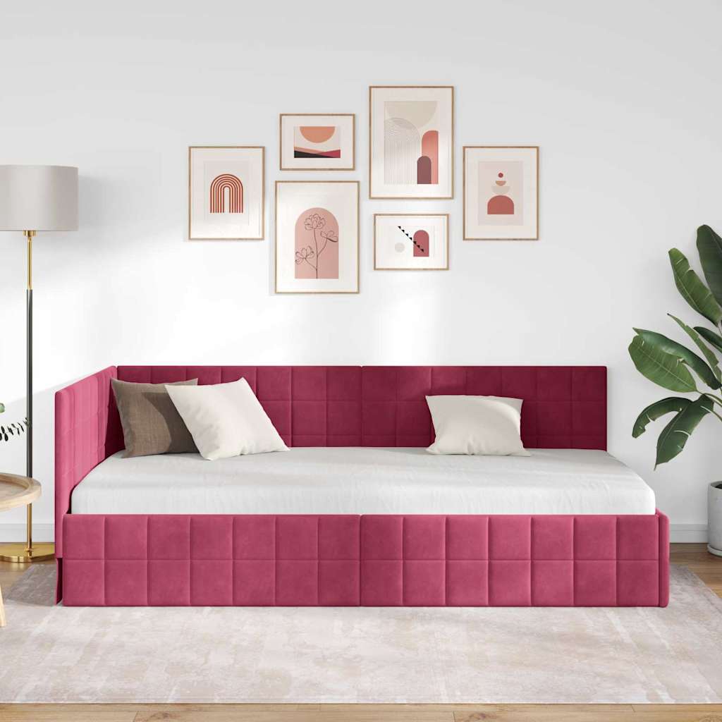 Sarokágy keret fejtámlával bordó 90 x 190 cm Bársony