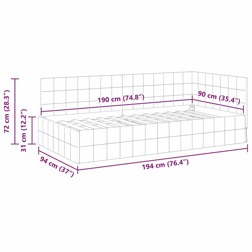 Sarokágy keret fejtámlával bordó 90 x 190 cm Bársony