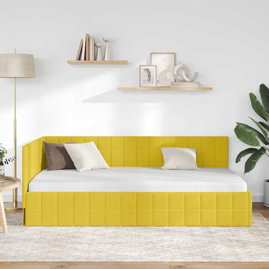 Sarokágy keret fejtámlával Sárga 90 x 200 cm Bársony