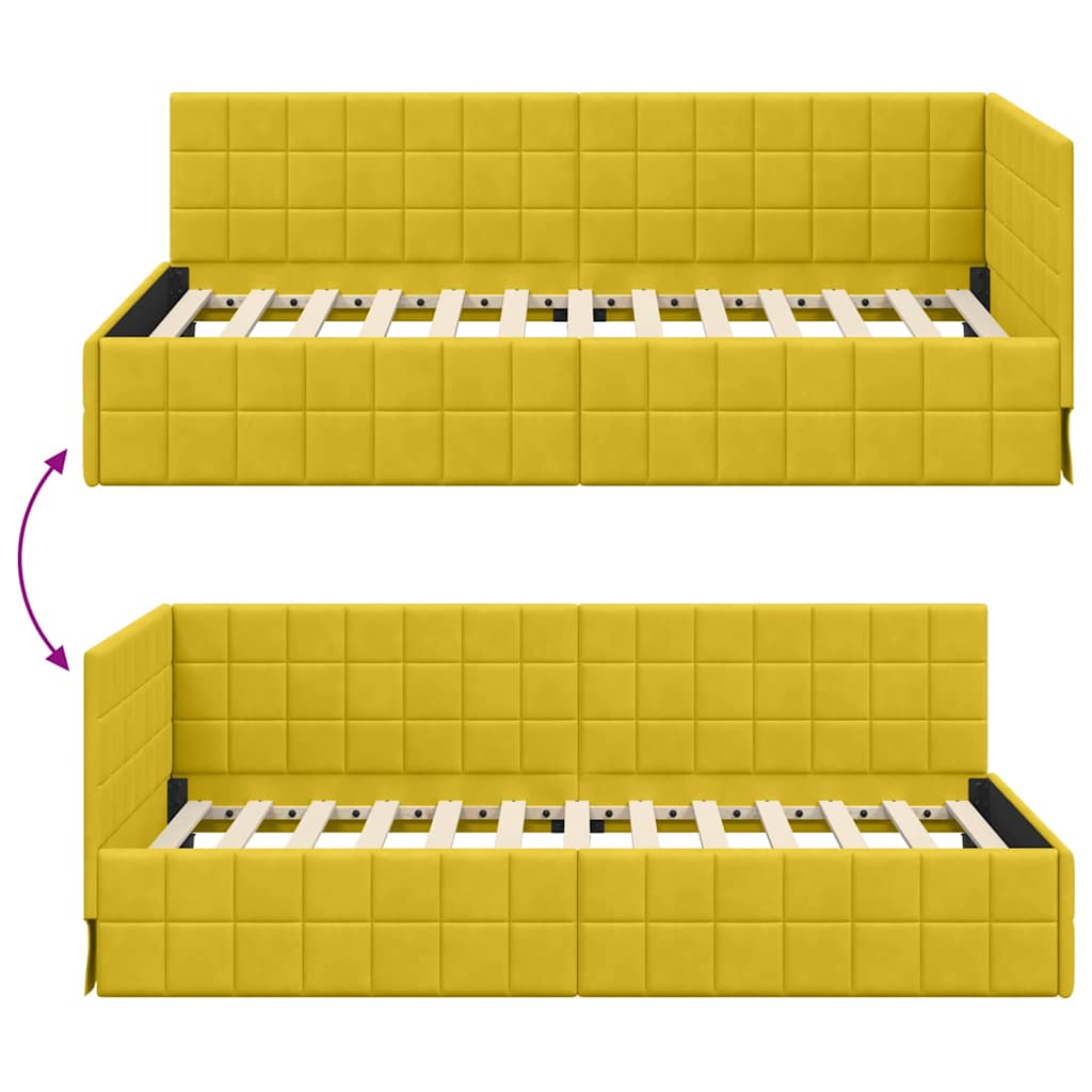 Sarokágy keret fejtámlával Sárga 90 x 200 cm Bársony