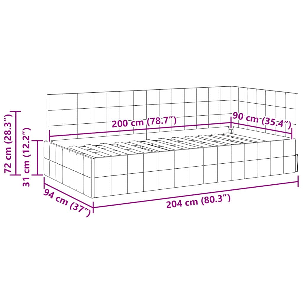 Sarokágy keret fejtámlával Sárga 90 x 200 cm Bársony