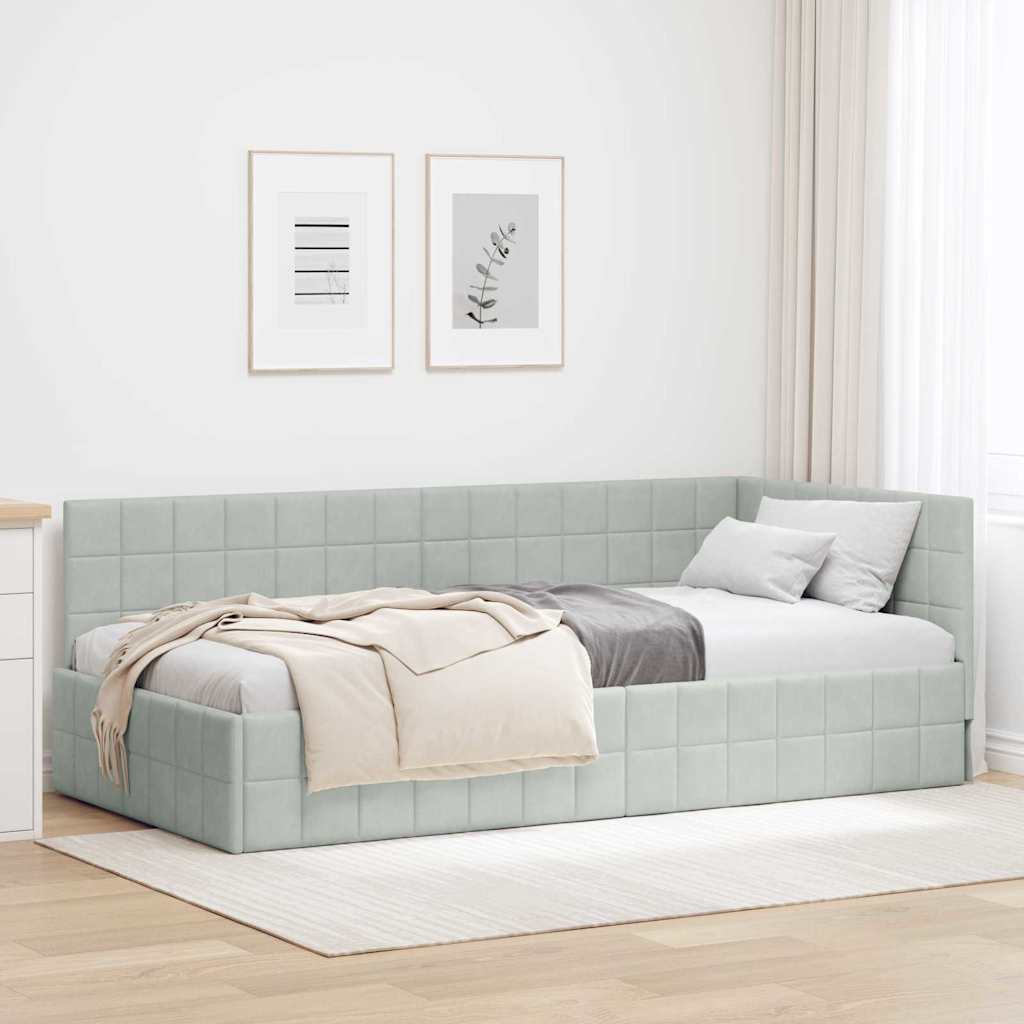 Sarokágy keret fejtámlával Világosszürke 100 x 200 cm Bársony
