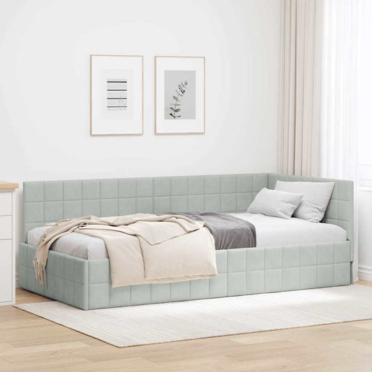 Sarokágy keret fejtámlával Világosszürke 100 x 200 cm Bársony