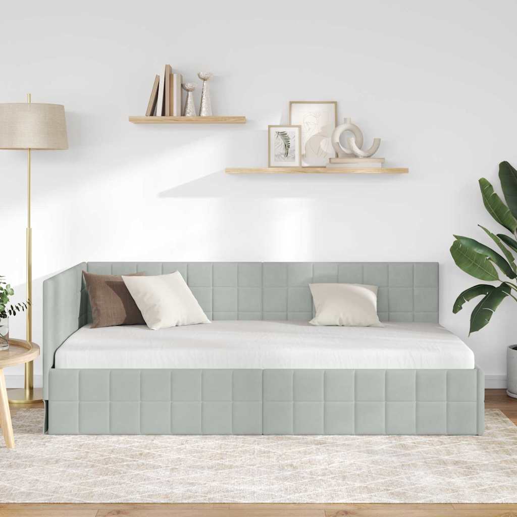 Sarokágy keret fejtámlával Világosszürke 100 x 200 cm Bársony