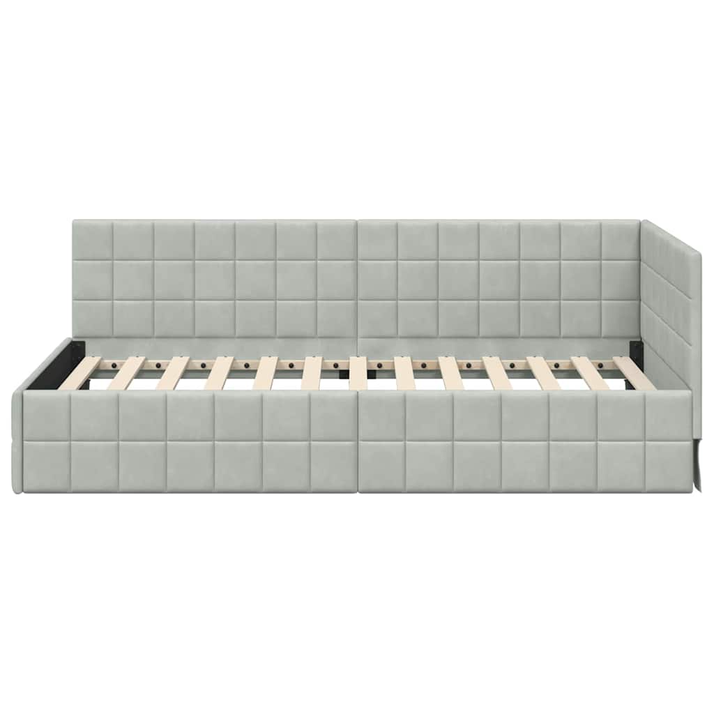 Sarokágy keret fejtámlával Világosszürke 100 x 200 cm Bársony