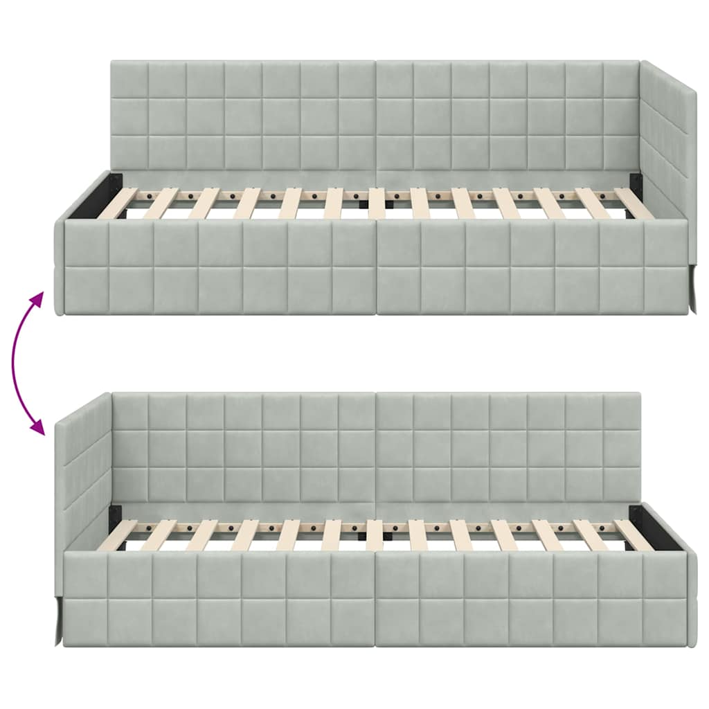Sarokágy keret fejtámlával Világosszürke 100 x 200 cm Bársony