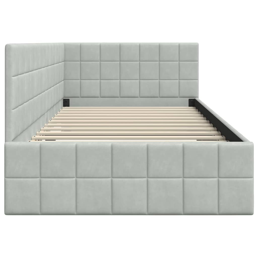 Sarokágy keret fejtámlával Világosszürke 100 x 200 cm Bársony