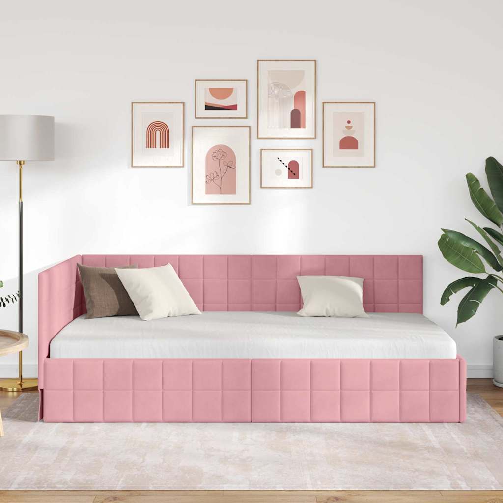Sarokágy keret fejtámlával Rózsaszín 100 x 200 cm Bársony