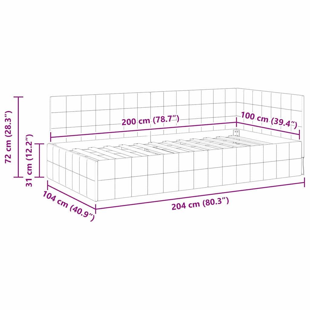 Sarokágy keret fejtámlával Krém 100 x 200 cm Bársony