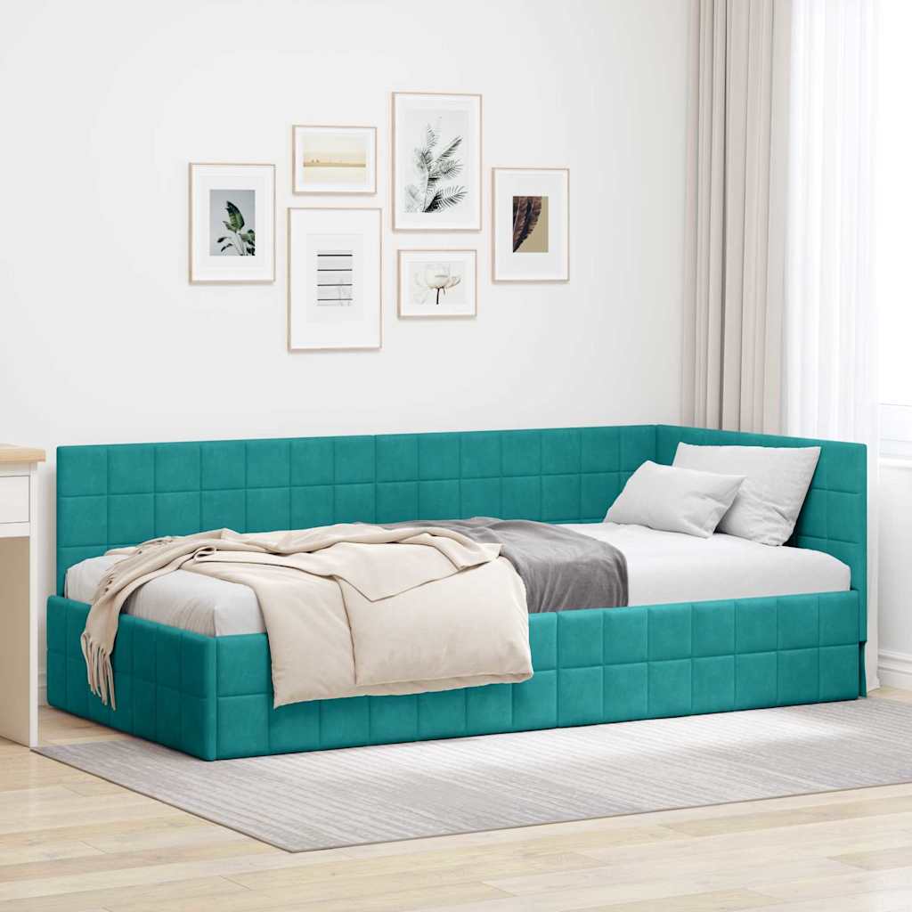 Sarokágy keret fejtámlával Türkiz 100 x 200 cm Bársony