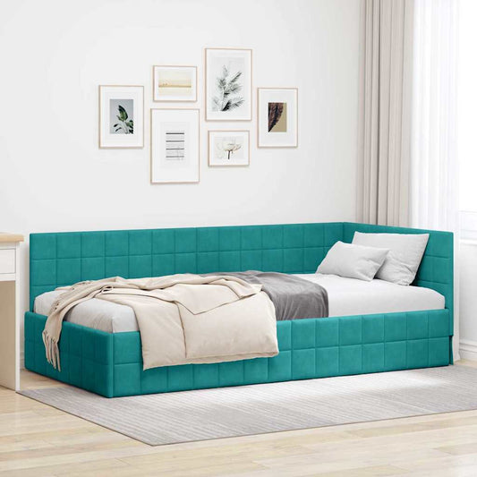 Sarokágy keret fejtámlával Türkiz 100 x 200 cm Bársony