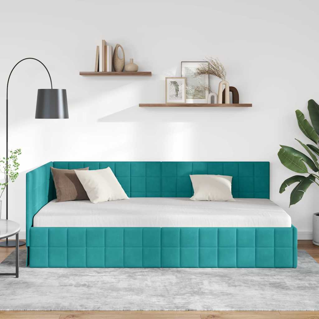 Sarokágy keret fejtámlával Türkiz 100 x 200 cm Bársony