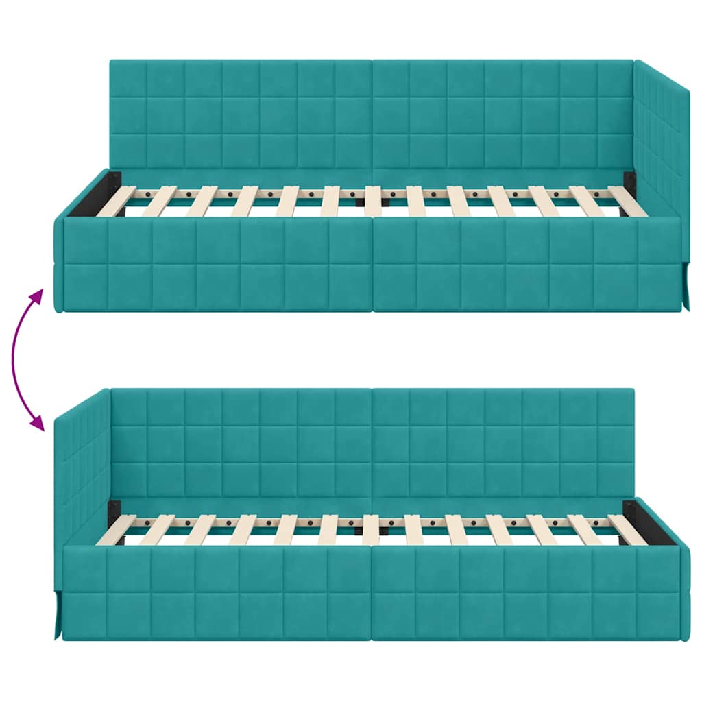 Sarokágy keret fejtámlával Türkiz 100 x 200 cm Bársony
