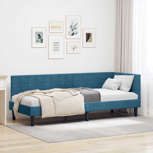 Sarokágy keret fejtámlával Kék 80 x 200 cm Bársony