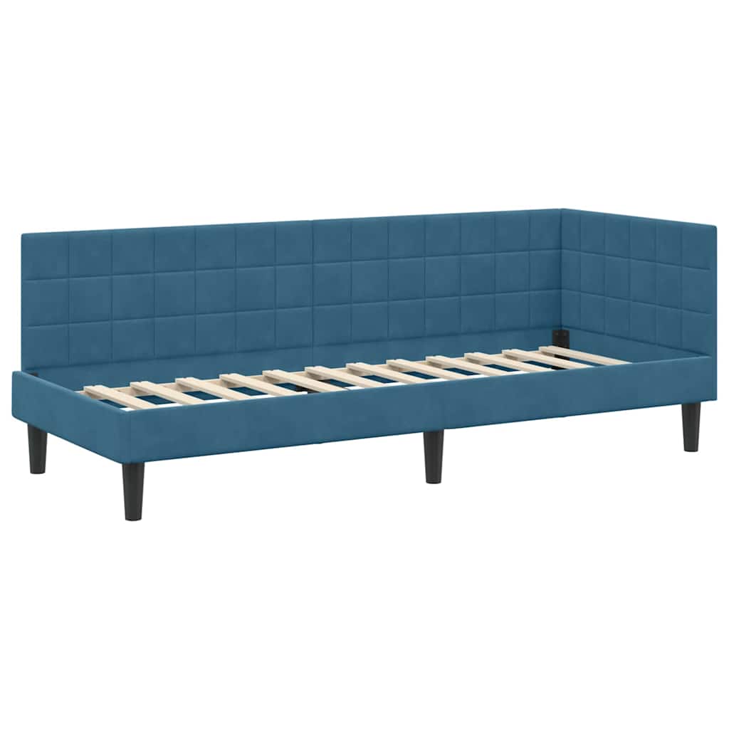 Sarokágy keret fejtámlával Kék 80 x 200 cm Bársony